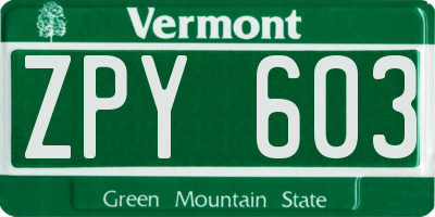 VT license plate ZPY603
