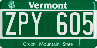 VT license plate ZPY605