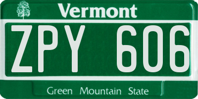 VT license plate ZPY606