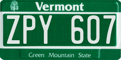 VT license plate ZPY607