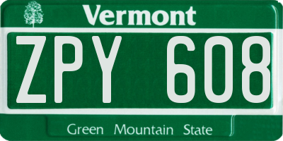 VT license plate ZPY608