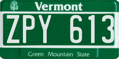 VT license plate ZPY613