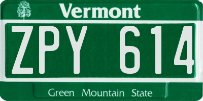 VT license plate ZPY614