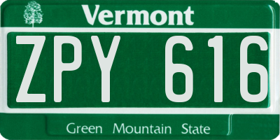VT license plate ZPY616