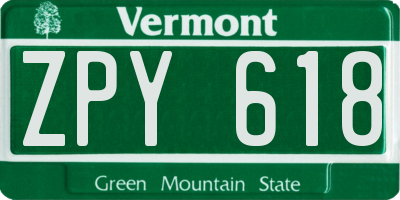 VT license plate ZPY618