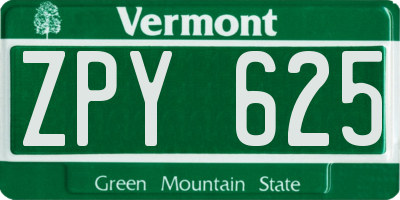 VT license plate ZPY625