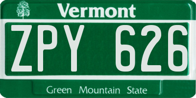 VT license plate ZPY626