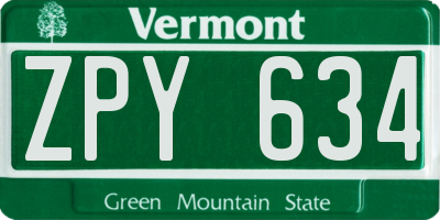 VT license plate ZPY634