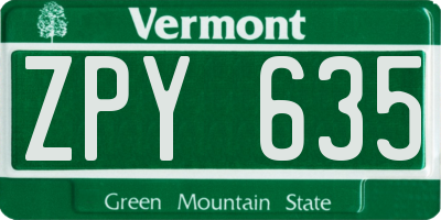 VT license plate ZPY635