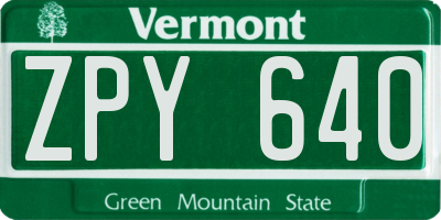 VT license plate ZPY640