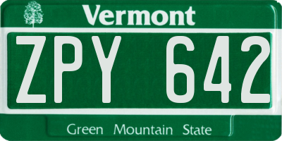 VT license plate ZPY642