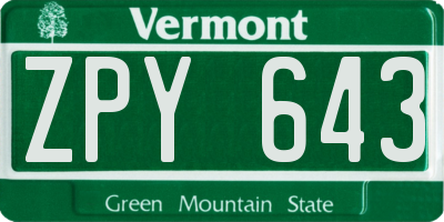 VT license plate ZPY643