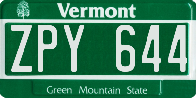 VT license plate ZPY644