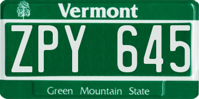 VT license plate ZPY645