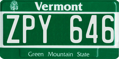 VT license plate ZPY646