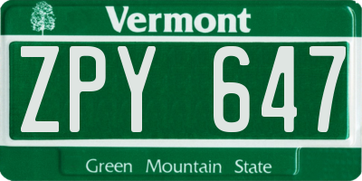 VT license plate ZPY647