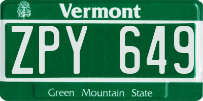VT license plate ZPY649