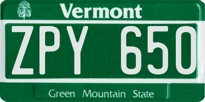 VT license plate ZPY650