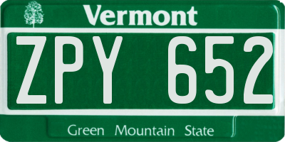 VT license plate ZPY652