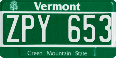 VT license plate ZPY653