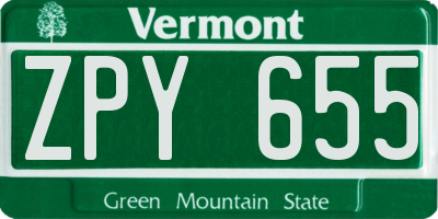VT license plate ZPY655