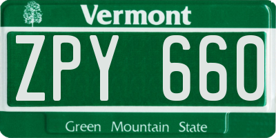 VT license plate ZPY660