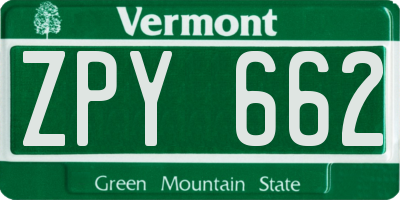 VT license plate ZPY662