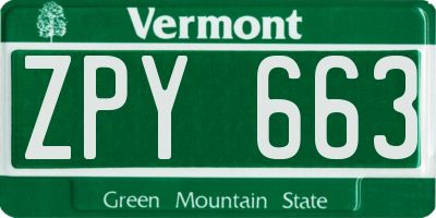 VT license plate ZPY663