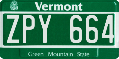 VT license plate ZPY664