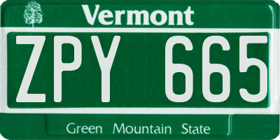 VT license plate ZPY665