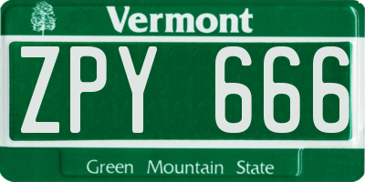 VT license plate ZPY666