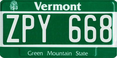 VT license plate ZPY668