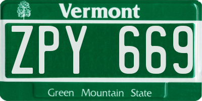 VT license plate ZPY669