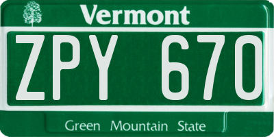 VT license plate ZPY670