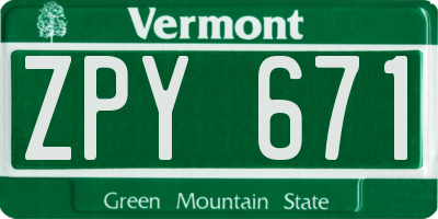 VT license plate ZPY671