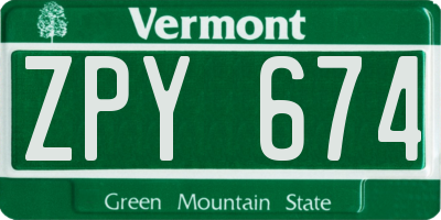 VT license plate ZPY674