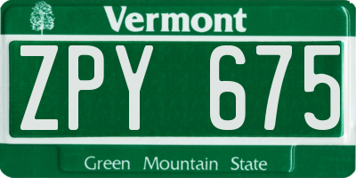 VT license plate ZPY675