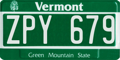 VT license plate ZPY679