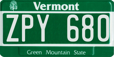 VT license plate ZPY680