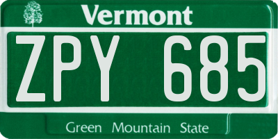VT license plate ZPY685