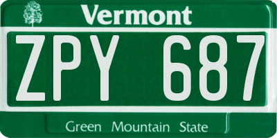 VT license plate ZPY687