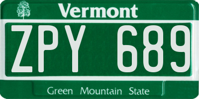 VT license plate ZPY689