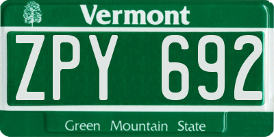 VT license plate ZPY692