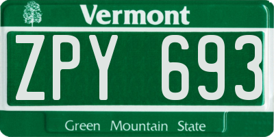 VT license plate ZPY693