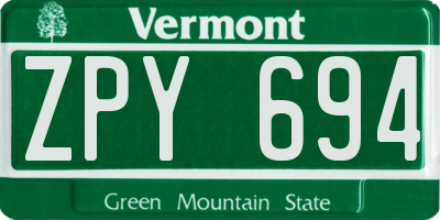VT license plate ZPY694