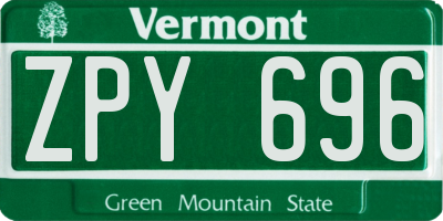 VT license plate ZPY696