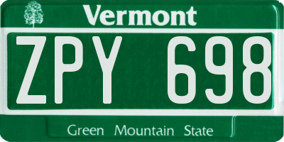 VT license plate ZPY698