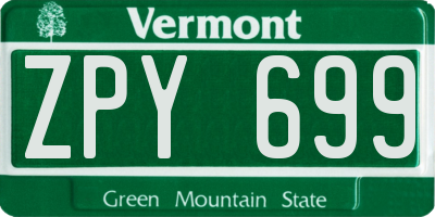 VT license plate ZPY699