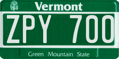 VT license plate ZPY700