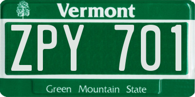 VT license plate ZPY701
